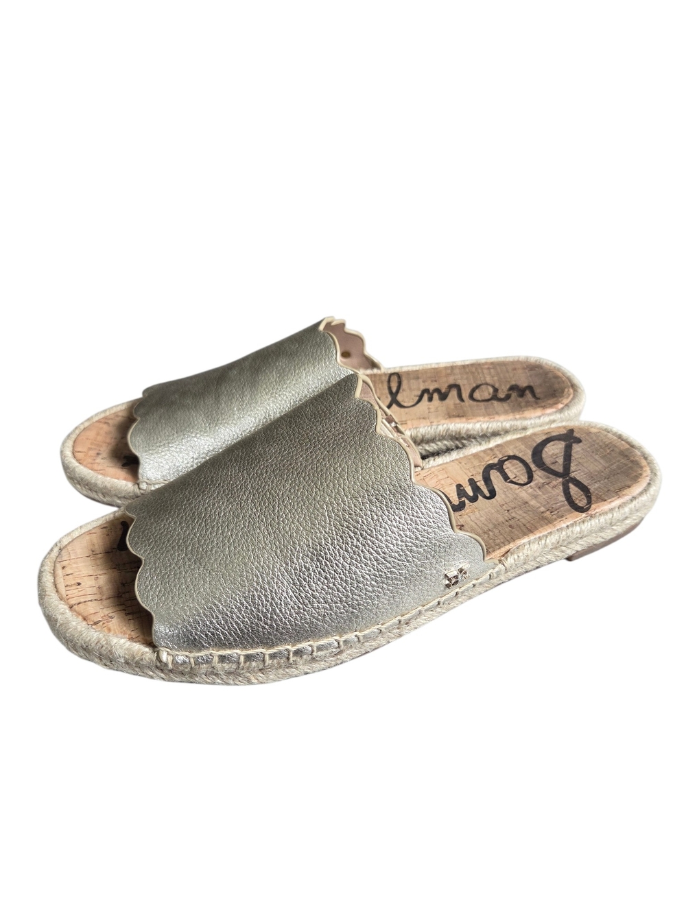 Sam Edelman Ansy Leather Scalloped Slide Espadrille Sandals 9